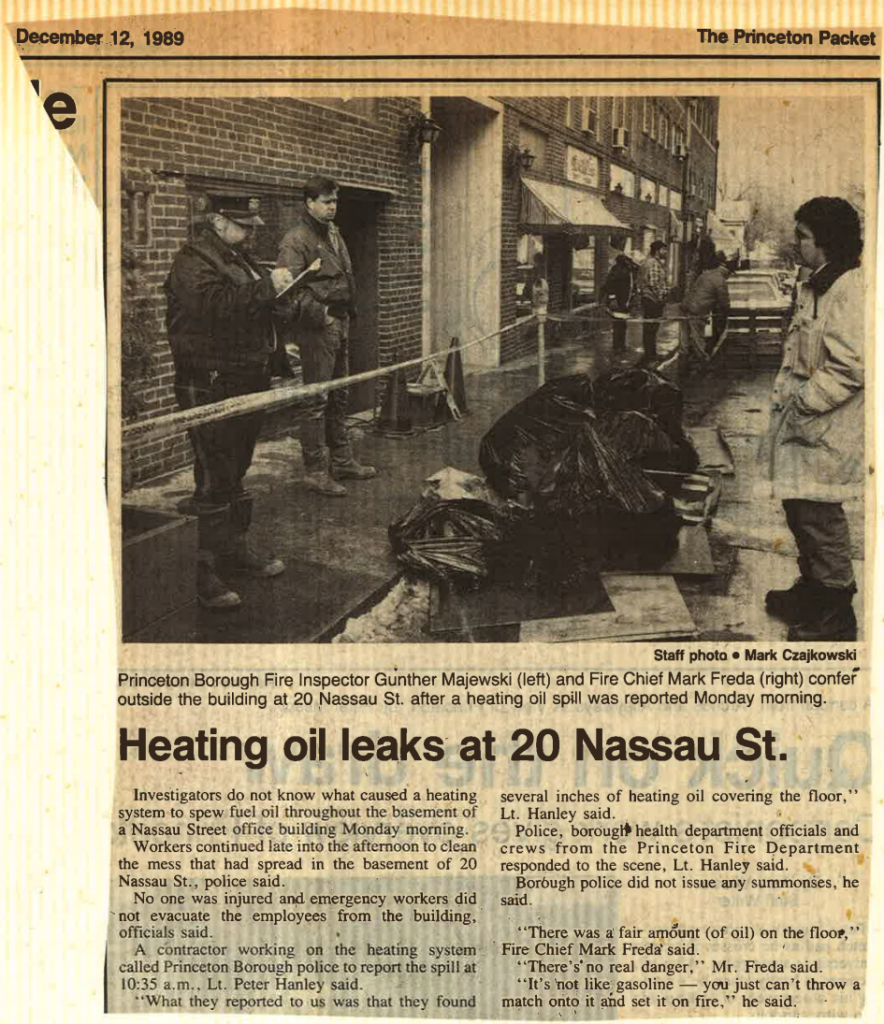 Heating oil leaks at 20 Nassau St. Princeton Hook & Ladder Company